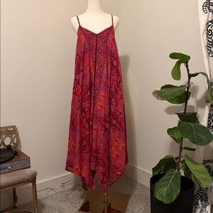 Vibrant Pink Printed Asymmetrical Maxi Dress
